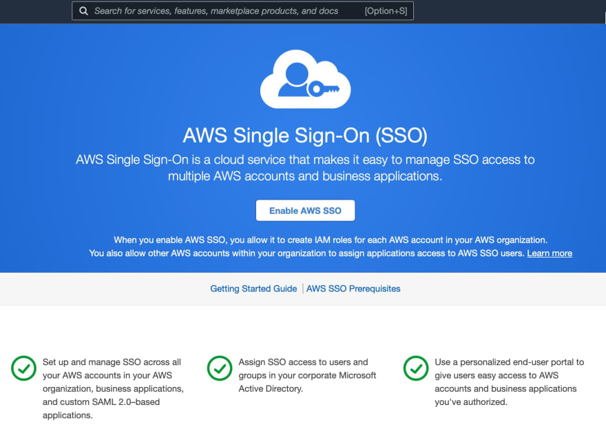 Enable AWS Single Sign-On in the AWS SSO Console
