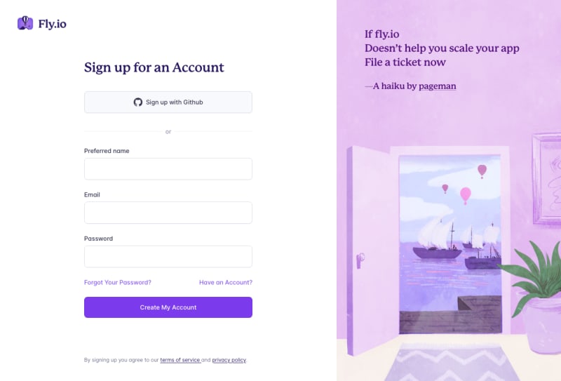 Fly Sign up Page