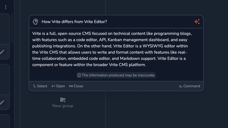 Vrite Q&A in the command palette