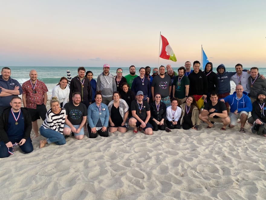 The Nexmo / Vonage team on the beach for PDX week in South Beach Florida