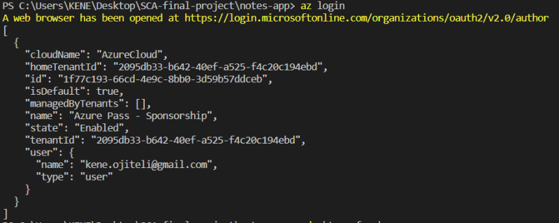Login on azure CLI