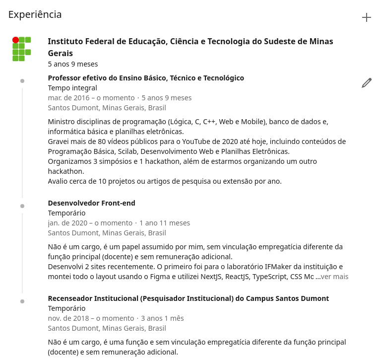 LinkedIn - Experiência de ArthurAssuncao