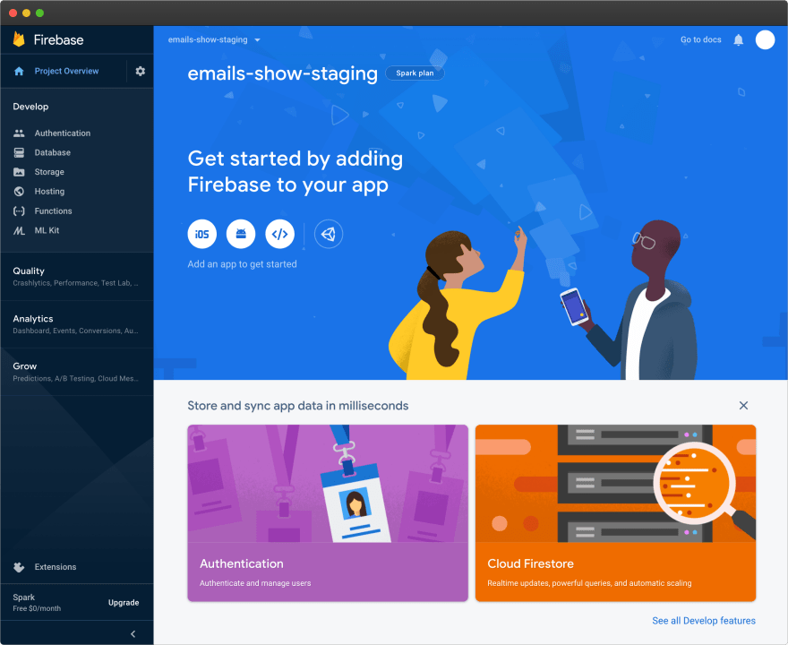 Firebase – project dashboard
