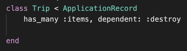 Dependent Destroy Items Code