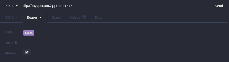 Insomnia sends a request to access a route that requires a JWT (an authenticated user) by including the JWT in the request.