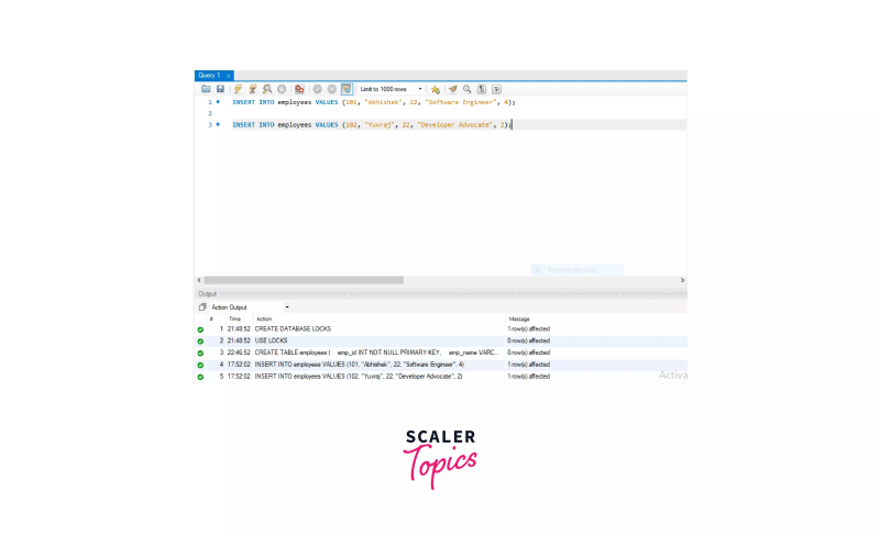 inserting values in employees table