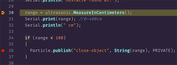 image of code with the debugger paused on a breakpoint