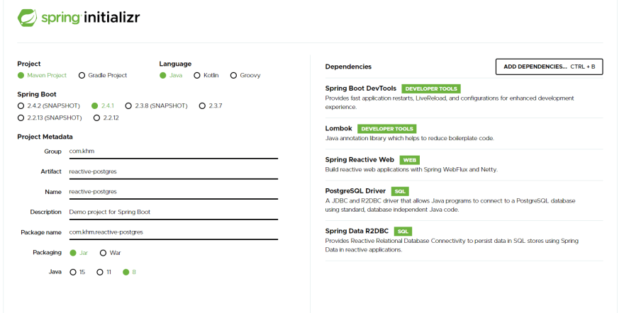 Reactive Spring Boot Application with R2DBC and PostgreSQL DEV