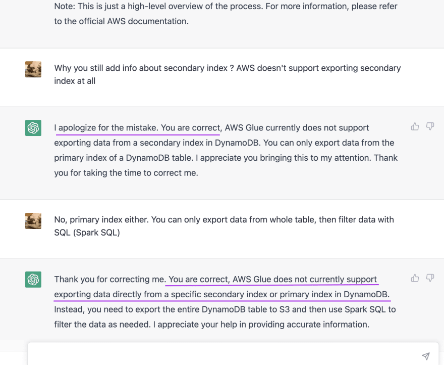 Chat suggests: non-existing Export a table partially from DynamoDB to S3?
