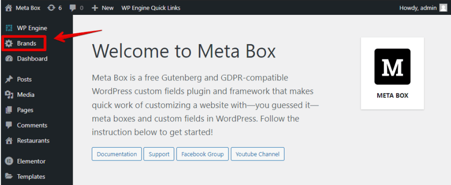 The new Settings Page named Brands appears.