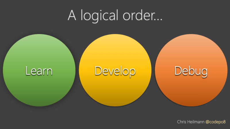 A logical order: Learn, develop, debug