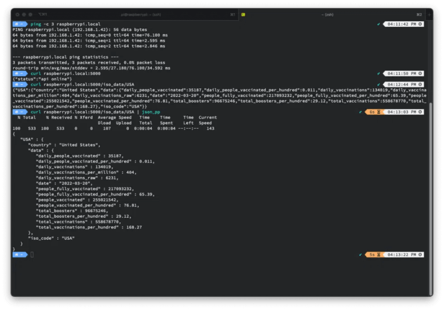 Screenshot of code running in the terminal.
