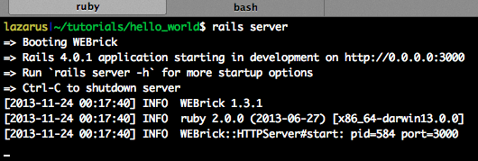 Rails server starting