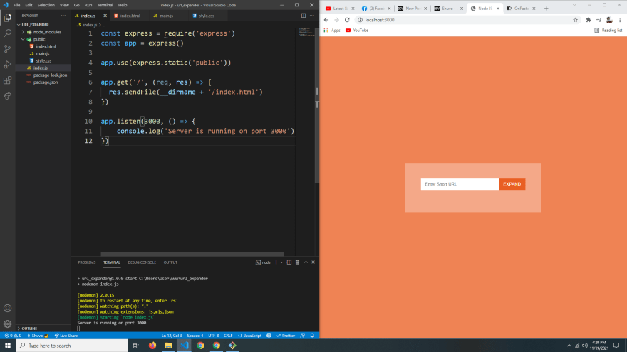 Nodejs project on localhost