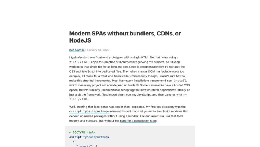 Modern SPAs without bundlers, CDNs, or NodeJS