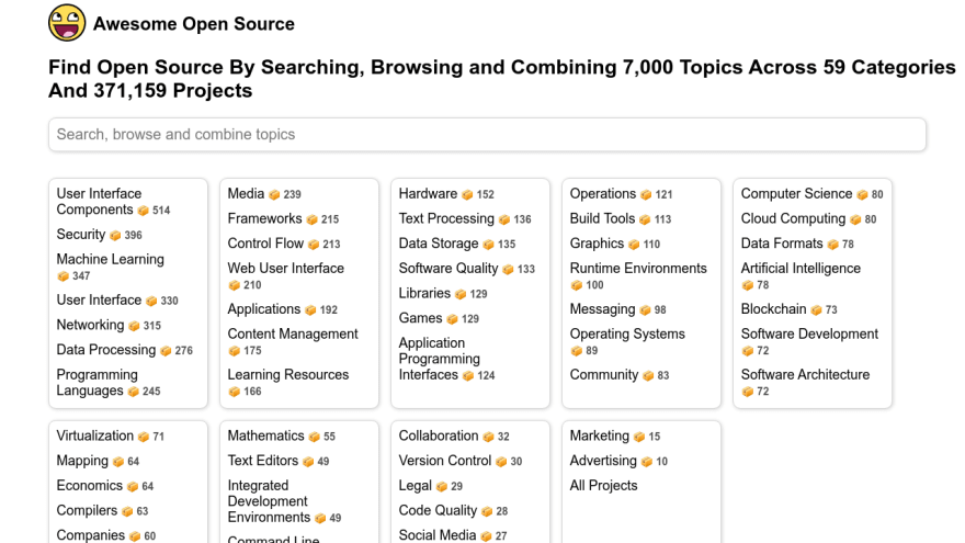 Find Open Source By Searching, Browsing and Combining 7,000 Topics