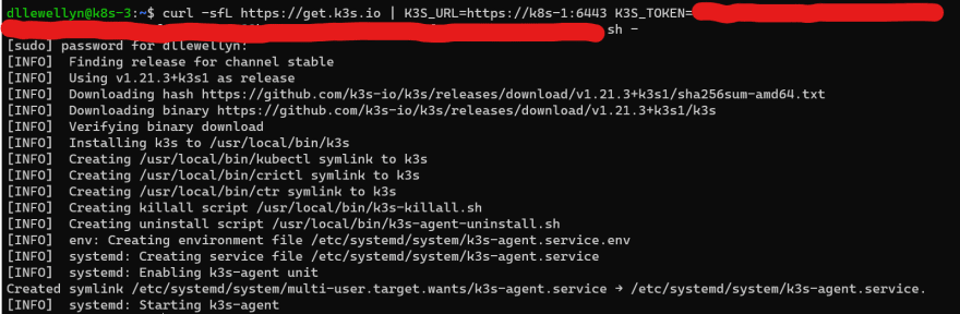 Screenshot of terminal output of installing the third node