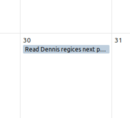 Screenshot of a calendar showing an appointment on the day 30