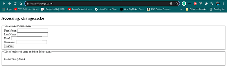 View of our root domain during browsing