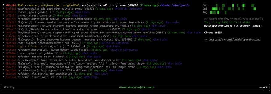 git log with heatmap