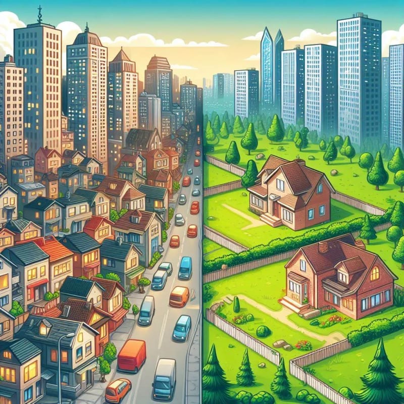 Busy city compares with open space houses