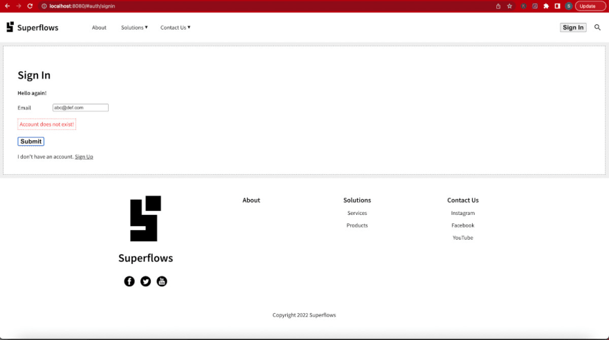 account does not exist error