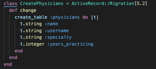 physician's table schema