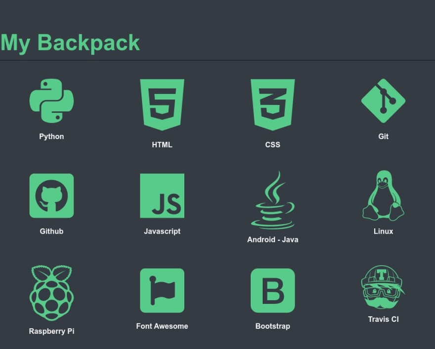 Screenshot of My Backpack Section