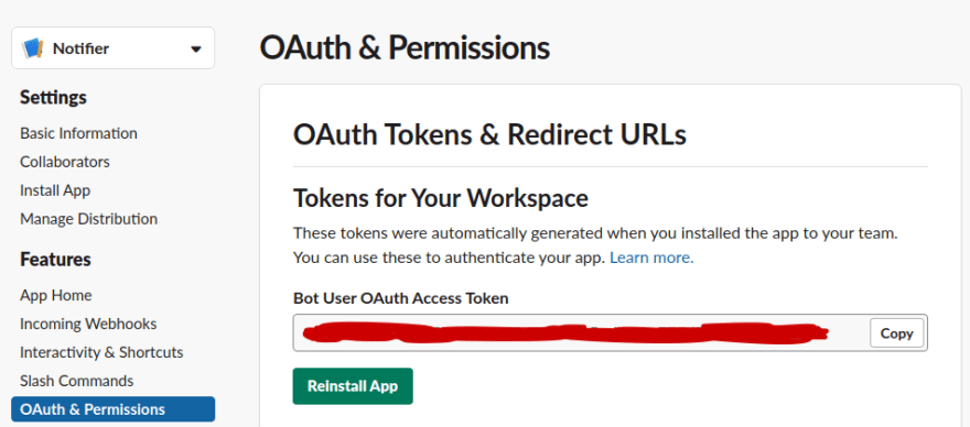 Slack OAuth & Permissions