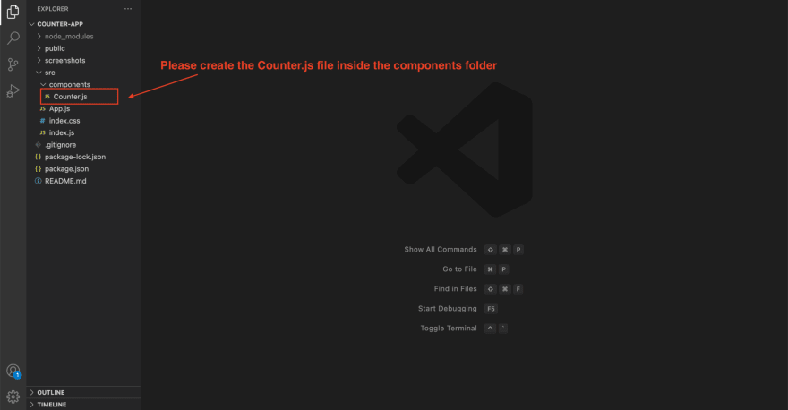 How to Build Counter App with React - Build the counter component - 2