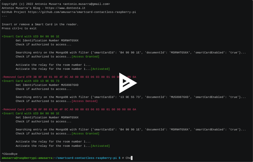 Screencast 2 - Processo di accesso alla stanza via Smart Card in azione