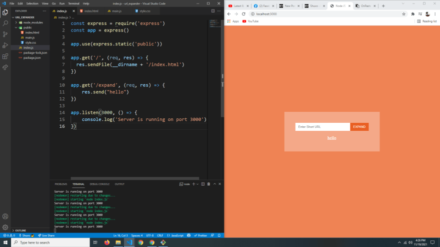 NodeJS send fetch request from html