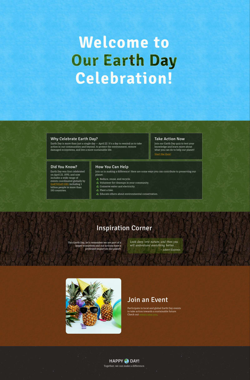 Glam Up My Markup » Earth Day Celebration Landing Page