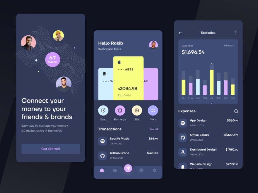 by [Rakib Kowshar](https://dribbble.com/shots/17709920-Wallet-App-Design)