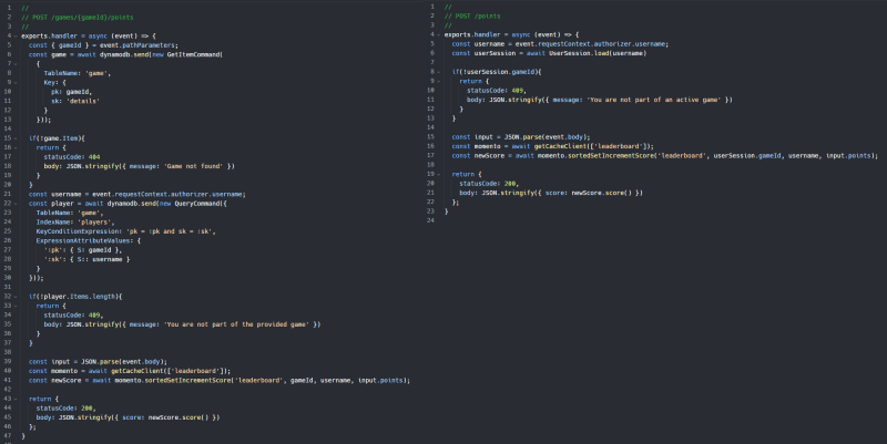 Before and after implementing a user session