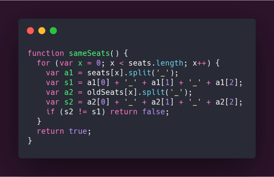 sameSeats function