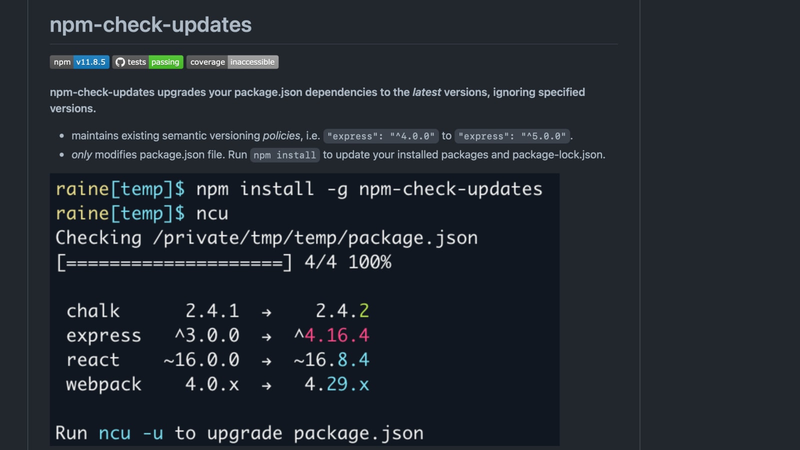 Npm update package