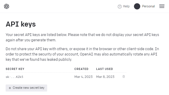 Creating API Keys on OpenAI account