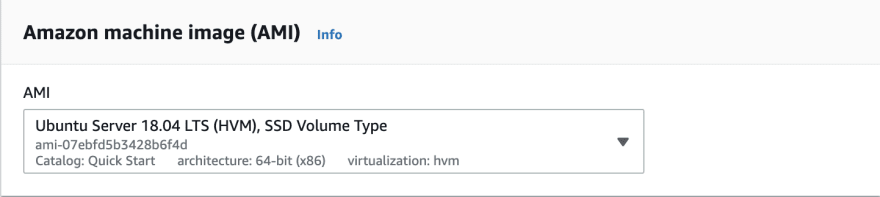 Image of AWS Machine Image selection box
