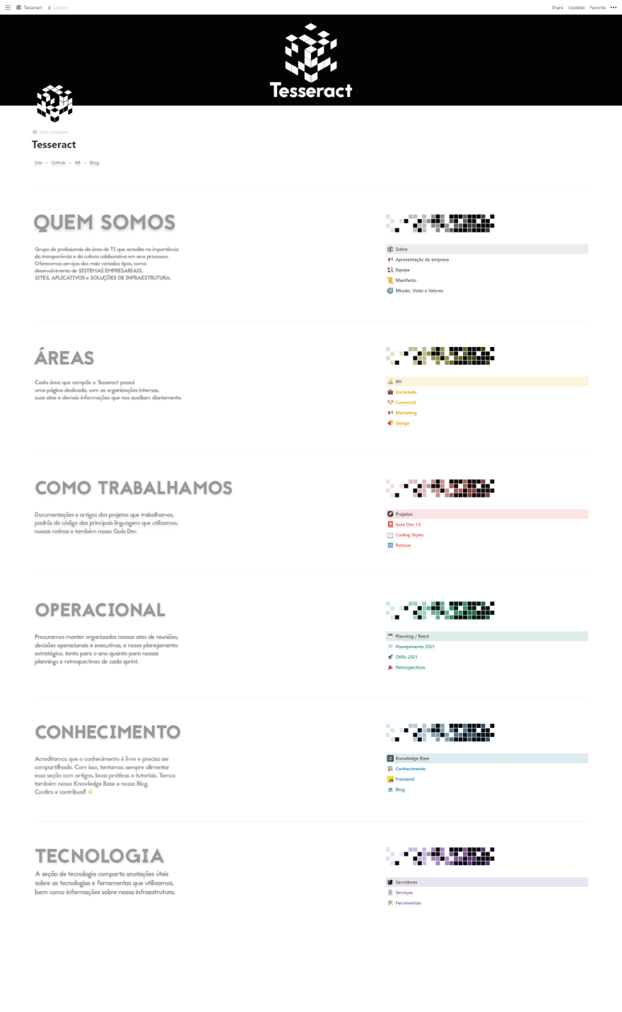 Notion of Tesseract company in light mode and wide sections