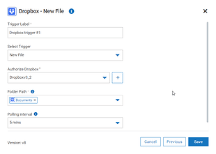 Dropbox trigger configuration