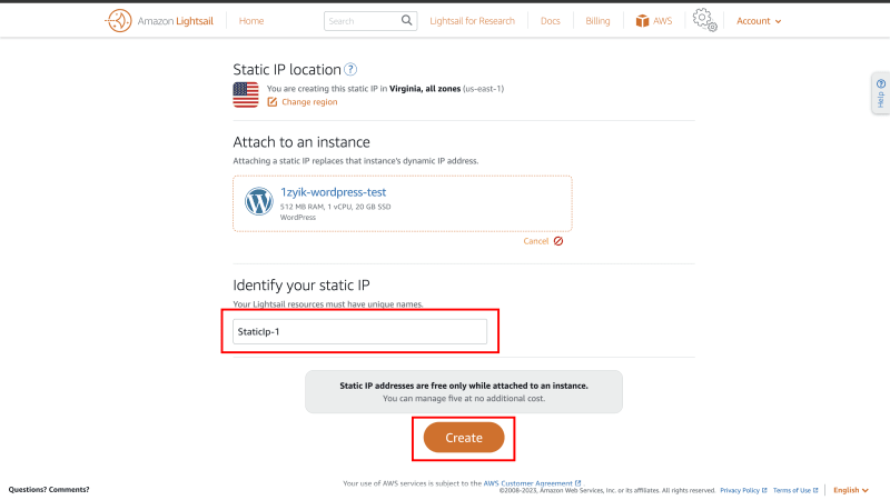 Name and create static ip