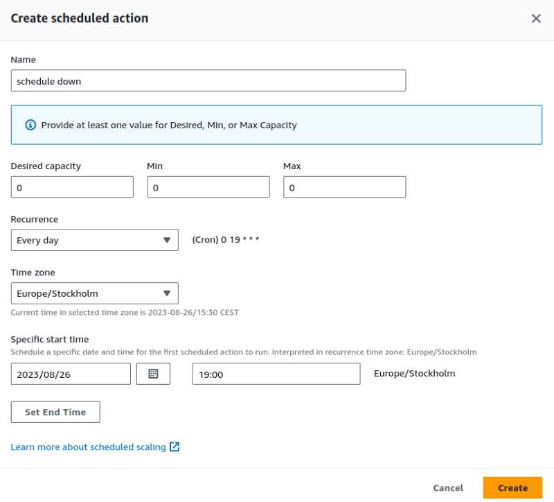 Create scheduled action