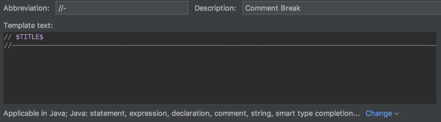 Comment Break Live Template