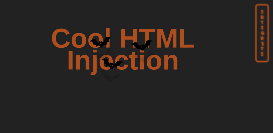 Page with bats flying around and an HTML Injection