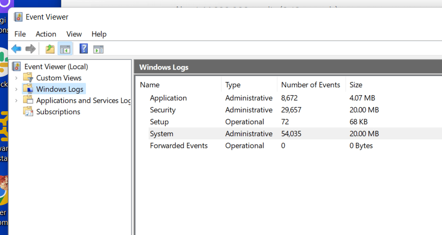 Event Viewer Window