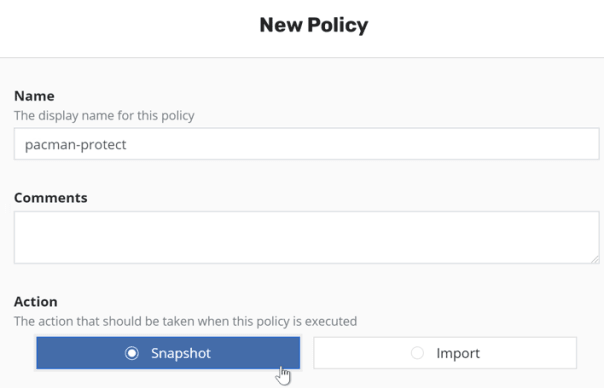 Kasten Dashboard new policy snapshot