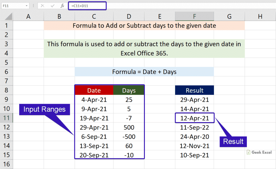 Add or subtract date to the given date