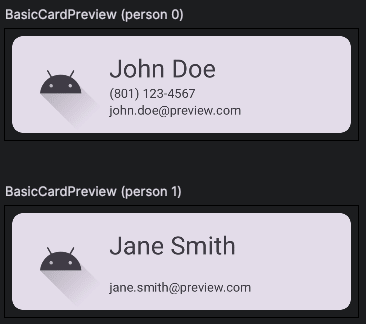 A screenshot showing multiple Basic Cards with different information in each one