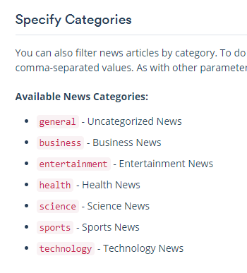 mediastack allowed categories